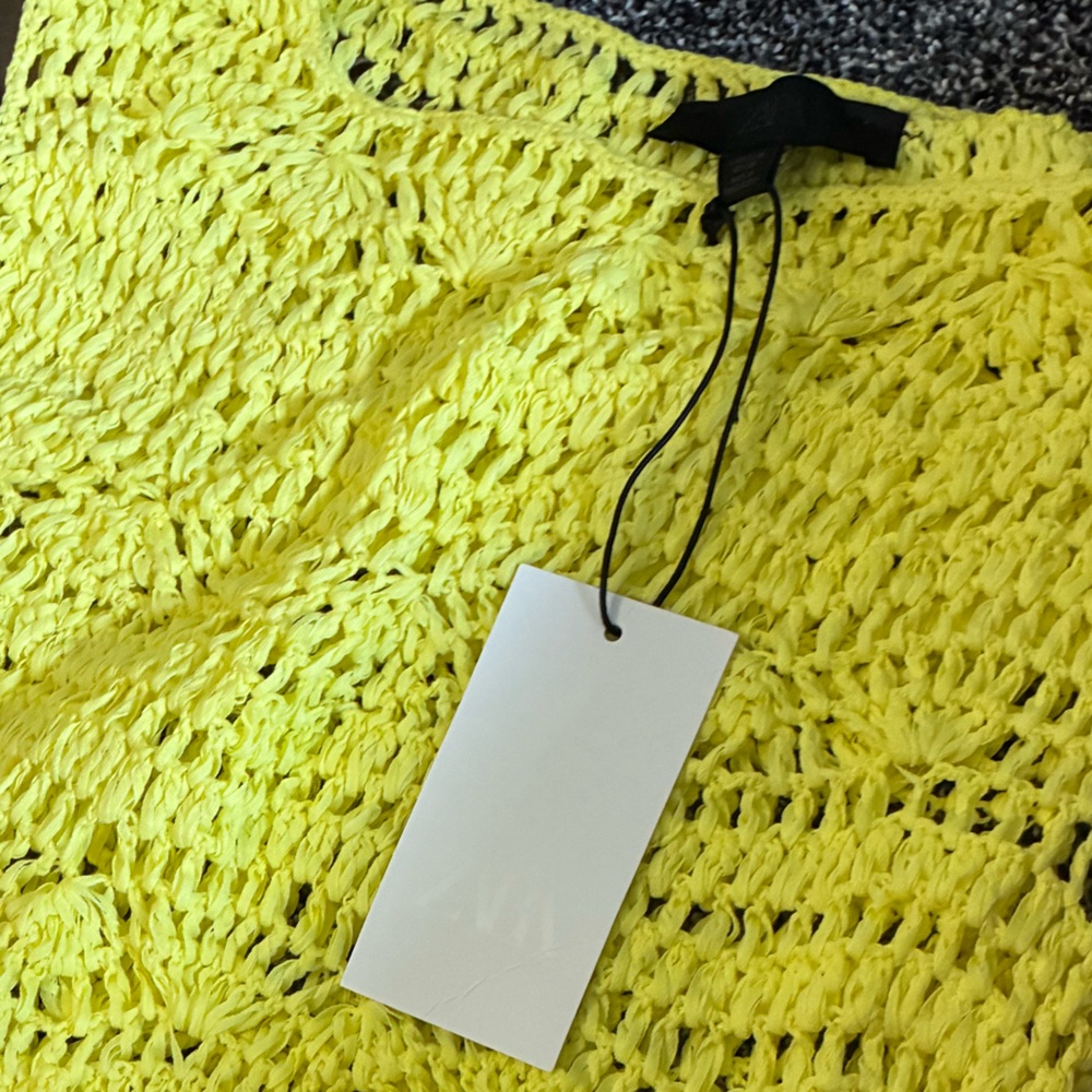 Zara NWT open knit mini dress yellow coverup 3646/001 - Picture 10 of 12
